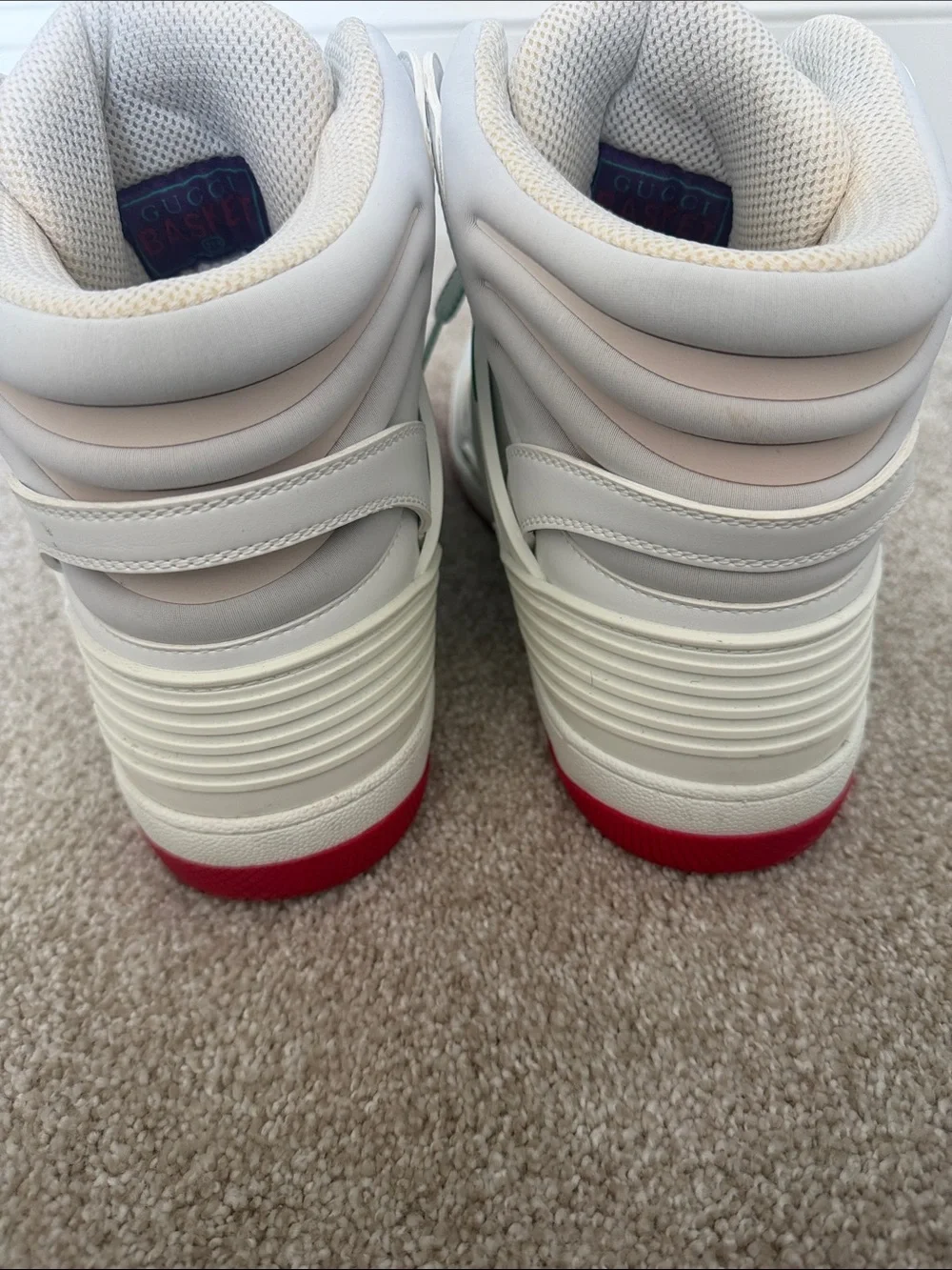 Gucci White High-Top Sneakers with Green and Red Accents